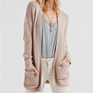 Lucky Brand Venice Cardigan Cable Knit Sleeve M Rose Camel Women’s
